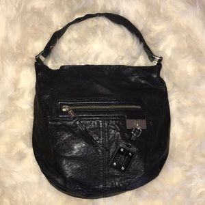 L.A.M.B. Black pebbled leather shoulder purse